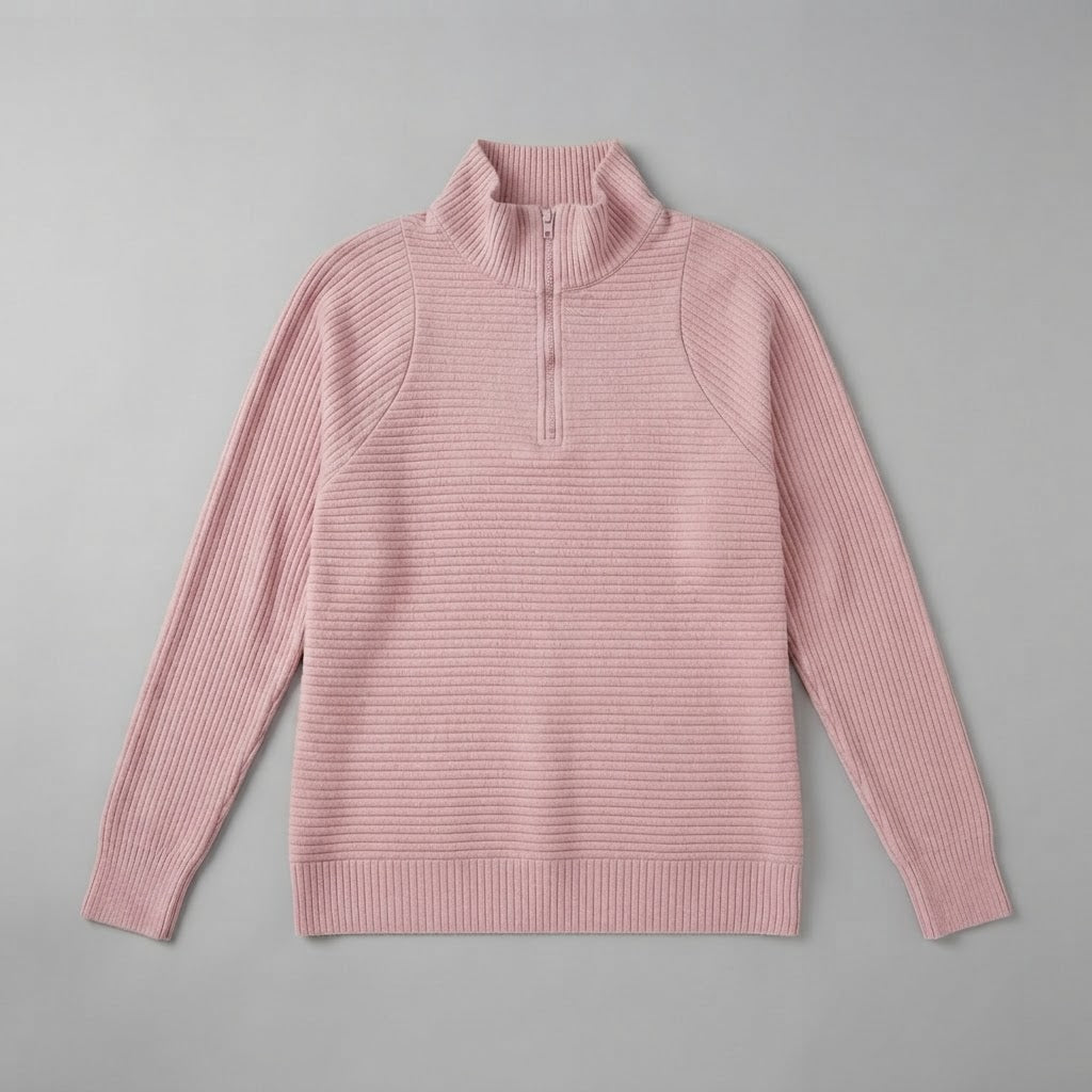 Antonia | Maglione a coste da donna con mezza zip