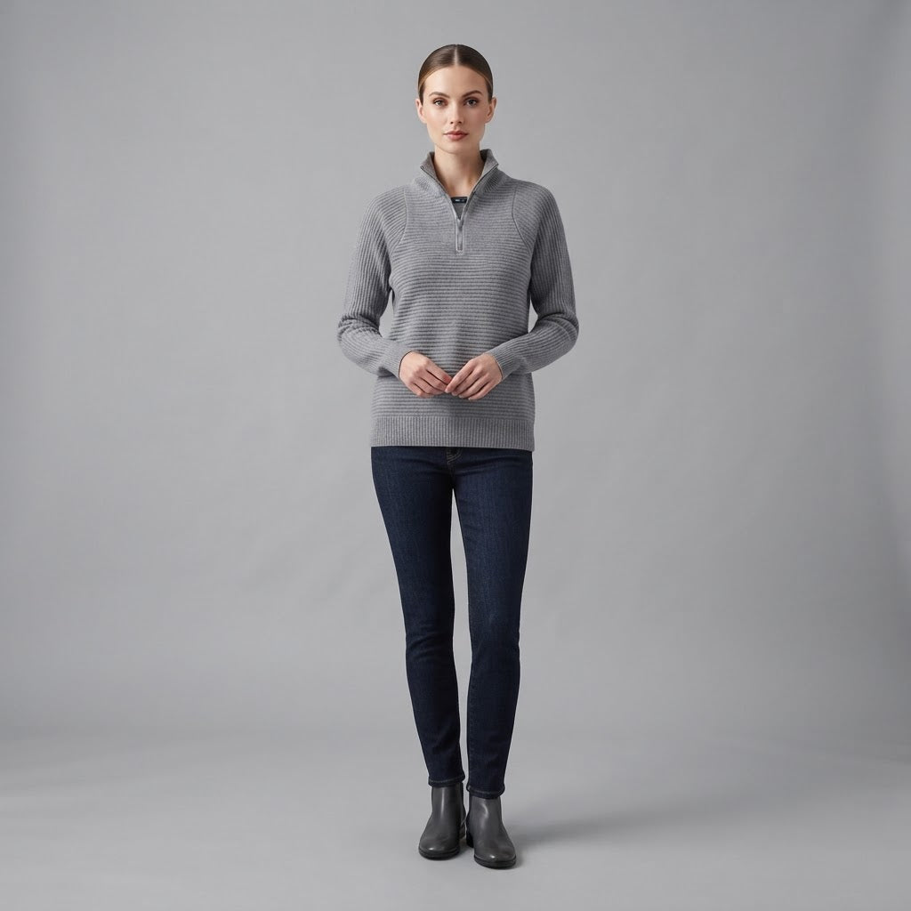 Antonia | Maglione a coste da donna con mezza zip