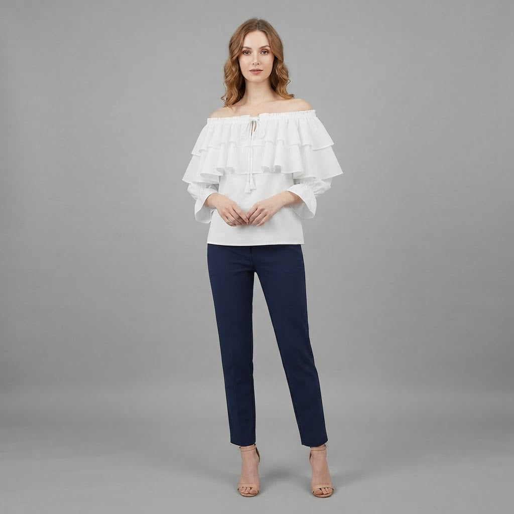 Camicetta a spalle scoperte con volant | Top da donna a maniche lunghe