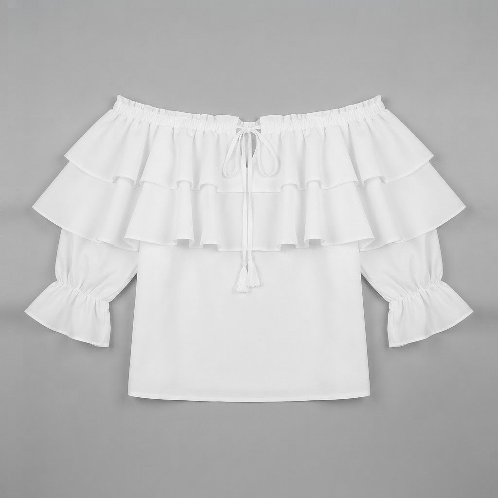 Camicetta a spalle scoperte con volant | Top da donna a maniche lunghe