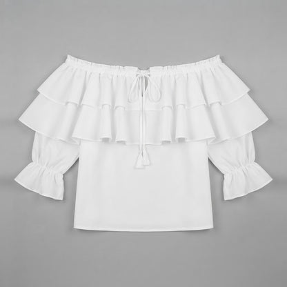 Camicetta a spalle scoperte con volant | Top da donna a maniche lunghe