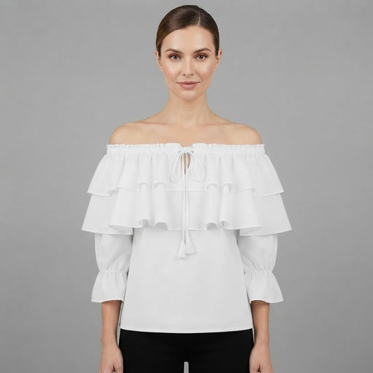 Camicetta a spalle scoperte con volant | Top da donna a maniche lunghe