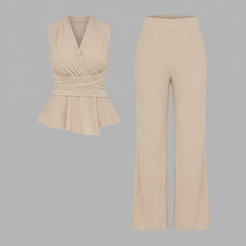 Top con scollo a V e pantaloni a gamba larga | Completo due pezzi da donna