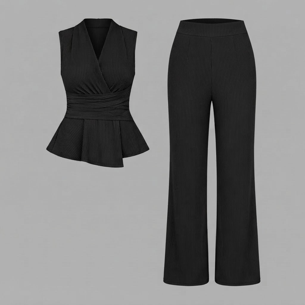 Top con scollo a V e pantaloni a gamba larga | Completo due pezzi da donna