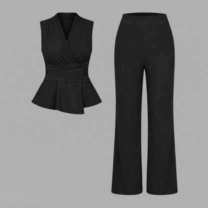 Top con scollo a V e pantaloni a gamba larga | Completo due pezzi da donna