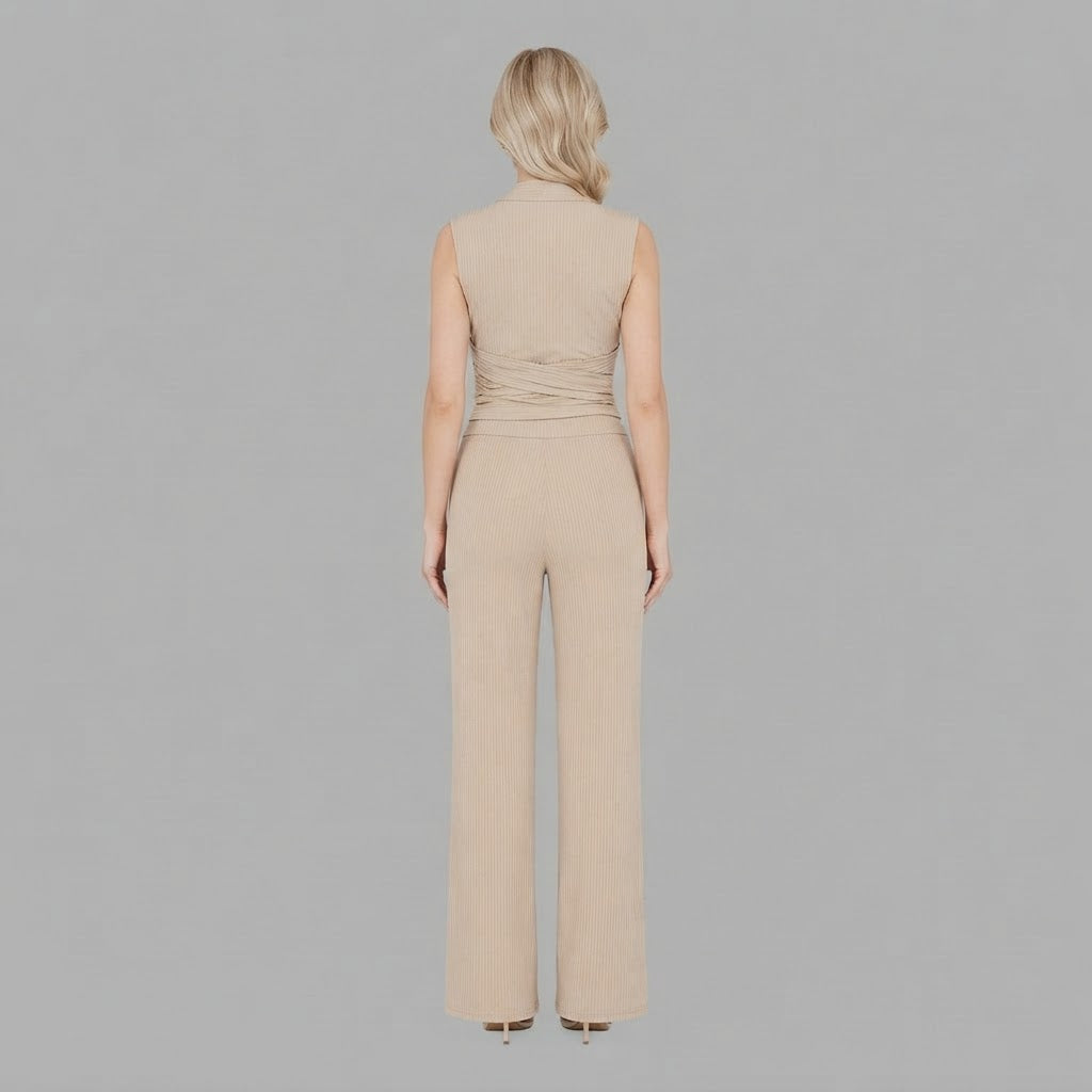 Top con scollo a V e pantaloni a gamba larga | Completo due pezzi da donna