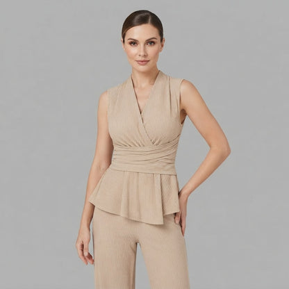 Top con scollo a V e pantaloni a gamba larga | Completo due pezzi da donna