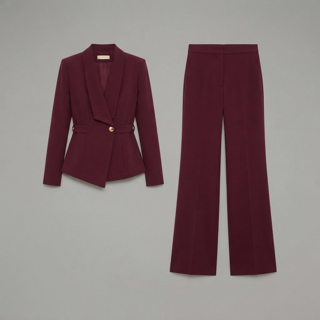 Completo da donna: top a maniche lunghe con scollo a V e pantaloni a gamba larga