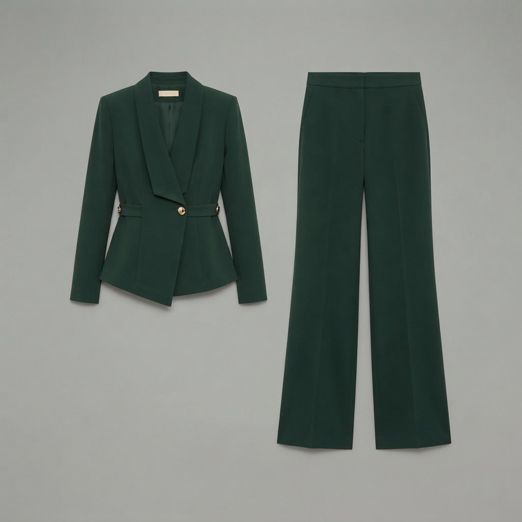 Completo da donna: top a maniche lunghe con scollo a V e pantaloni a gamba larga